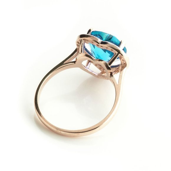 14K. GOLD RING WITH DIAMONDS & HEART BLUE TOPAZ - Picture 4 of 7